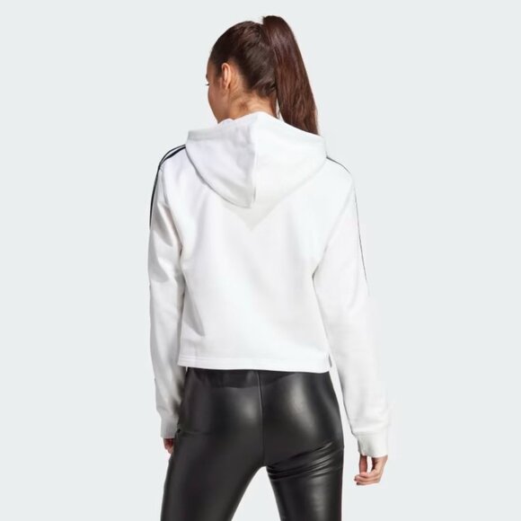 adidas White Essentials 3-stripes French Terry Crop Hoodie size S - Picture 3 of 16